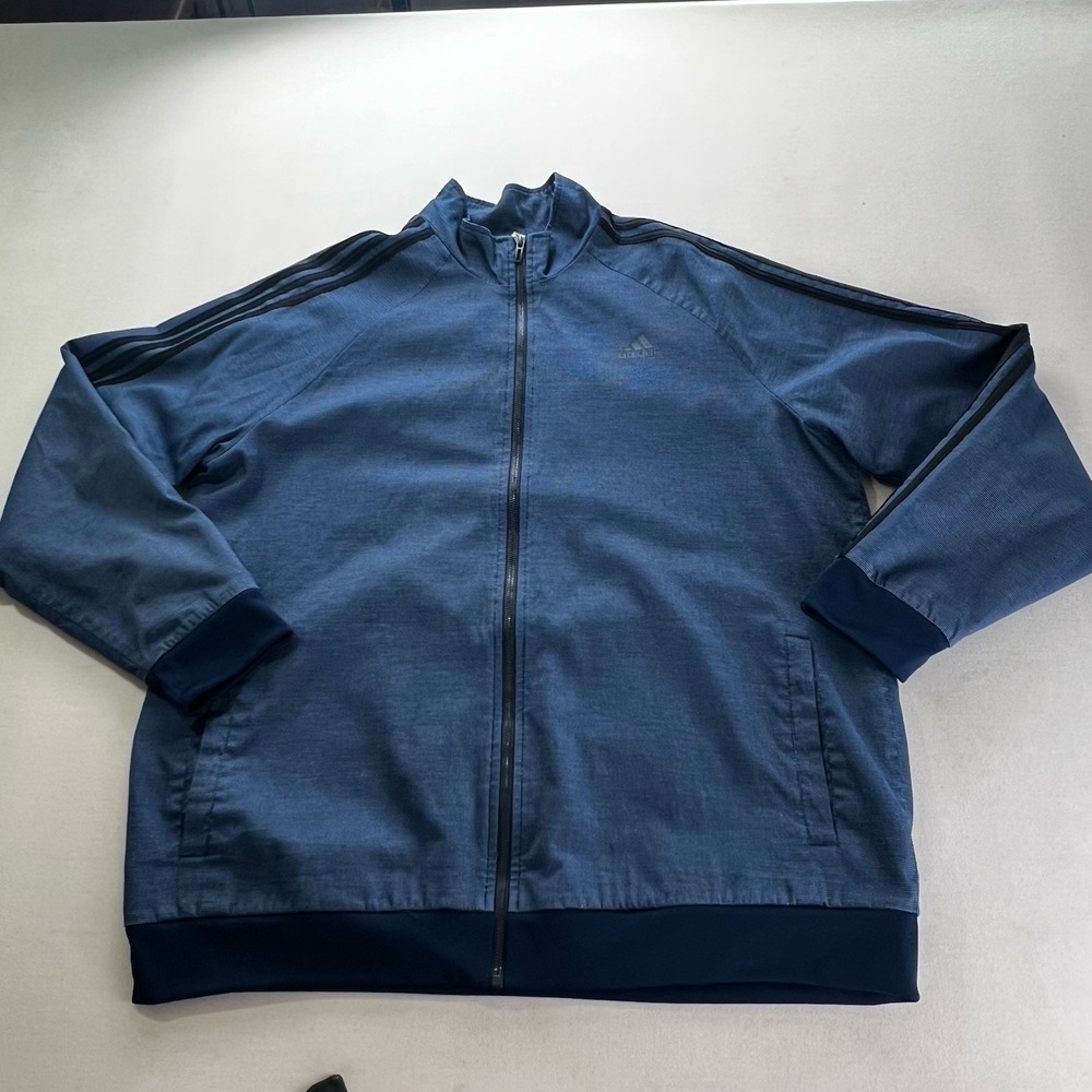 Adidas Mens Blue Textured Full Zip Track Jacket Three Stripe Activewear XL